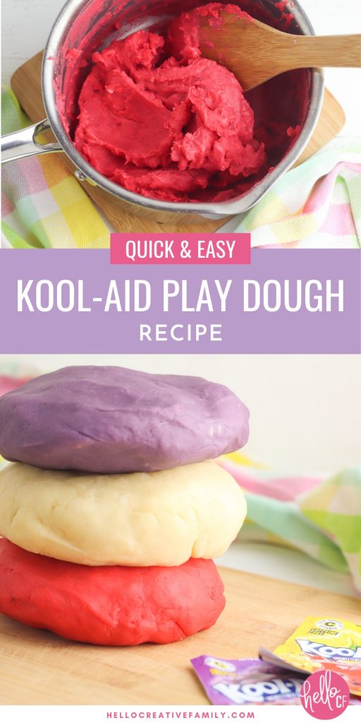 Making homemade play dough is quick and easy with this kool aid play dough recipe! The best play dough recipe you will ever find with simple ingredients! Smells good, is soft, pliable and easy to make in minutes. #Playdough #kidscrafts #Koolaid #kidsactivities #homemade
