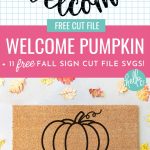 Decorate in fall hygge style with 11 free fall sign cut files including a Welcome Pumpkin SVG that is perfect for making doormats with! Design beautiful DIY autumn home decor using your Cricut or other electronic cutting machine!