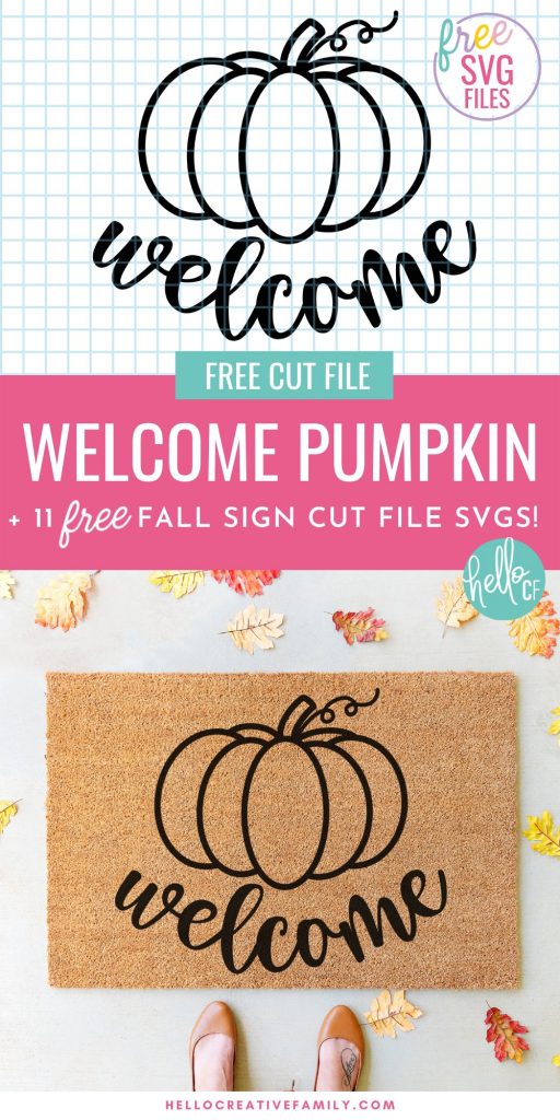 Decorate in fall hygge style with 11 free fall sign cut files including a Welcome Pumpkin SVG that is perfect for making doormats with! Design beautiful DIY autumn home decor using your Cricut or other electronic cutting machine!