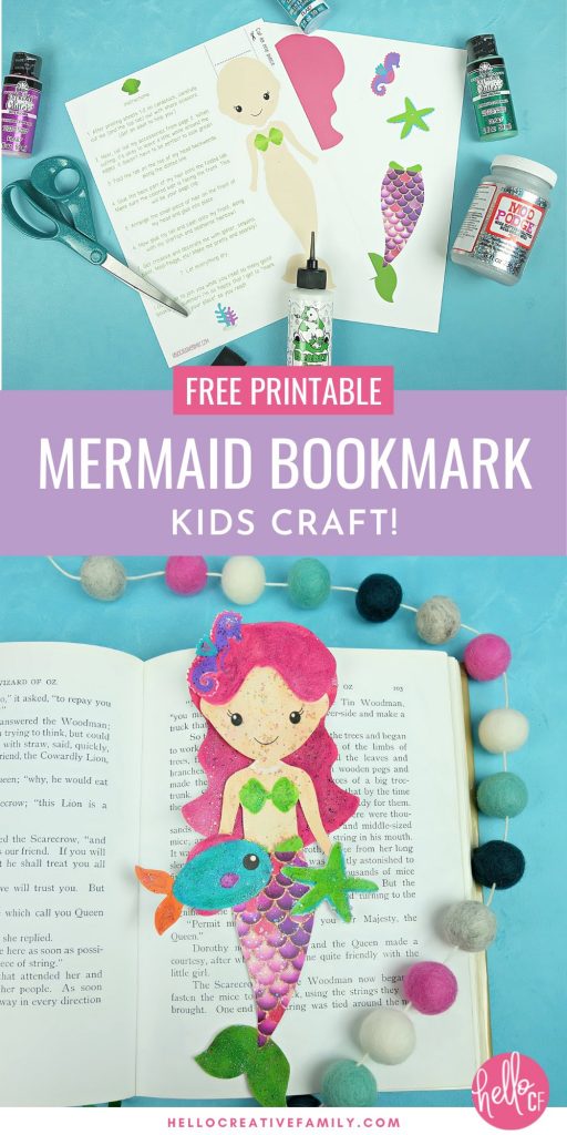 Looking for a fun mermaid craft with kids? Use our Free Sparkle Mermaid Bookmark Printable and easy step by step instructions for some easy crafting fun with kids! #MermaidCrafts #mermaids #Crafts #KidsCrafts #DIY #ModPodge #Printable #FreePrintable #MermaidPrintable