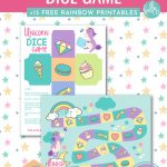 Have some rainbow unicorn magical fun with our free printable unicorn dice game. Includes a printable dice to cut out and assemble as well as an adorable printable board game covered with rainbows, diamonds, cupcakes, macarons and all things magical! We're also sharing the link to 13 free rainbow printables that kids and adults alike will love! Print these activity sheets out to keep kids entertained while travelling, on planes, at dinner and more! Perfect for birthday parties!