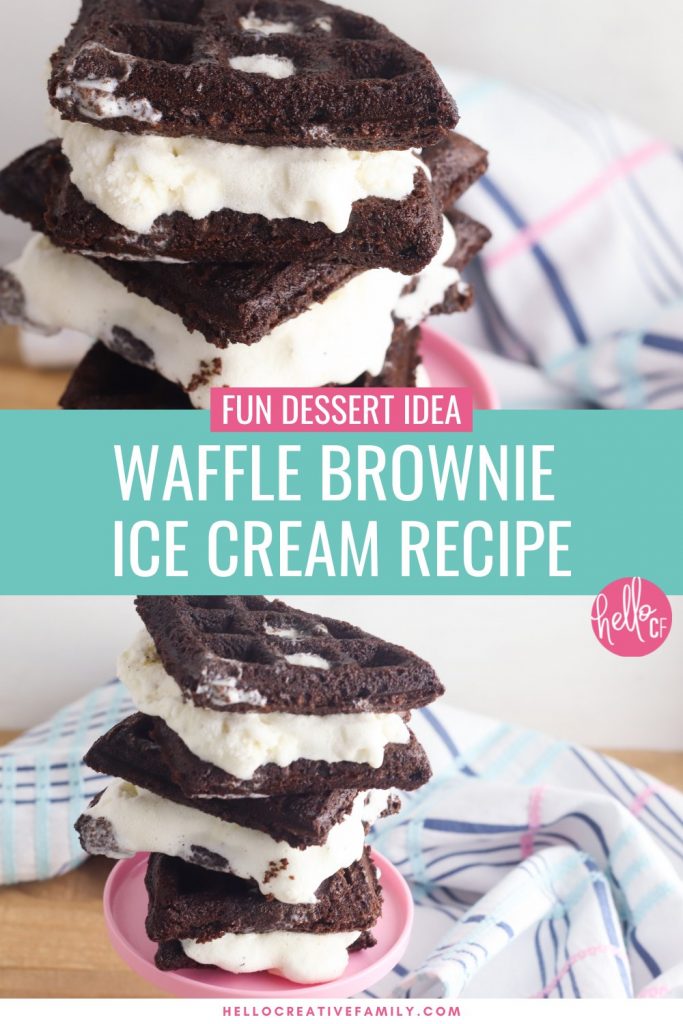 Ummmm YUM!!! Waffle Brownie Ice Cream Sandwiches?!?!? Yes please! Pull out that waffle maker, a box of brownie mix and a tub of ice cream and get ready to create your new favorite dessert idea! This recipe is so easy and the perfect hot summer day treat (or any season for comfort food). Make this homemade ice cream sandwich recipe once and you'll be batch cooking this dessert for your freezer! #IceCream #IceCreamSandwich #Summer #SummerRecipe #Recipe #DessertRecipe #Wafflebrownie
