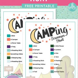 Looking for kids activities for camping? Download this free camping scavenger hunt printable, print and take with you for hours of old fashioned summer fun! #Camping #printable #FreePrintable #kidsacitivities #Summer #scavengerhunt