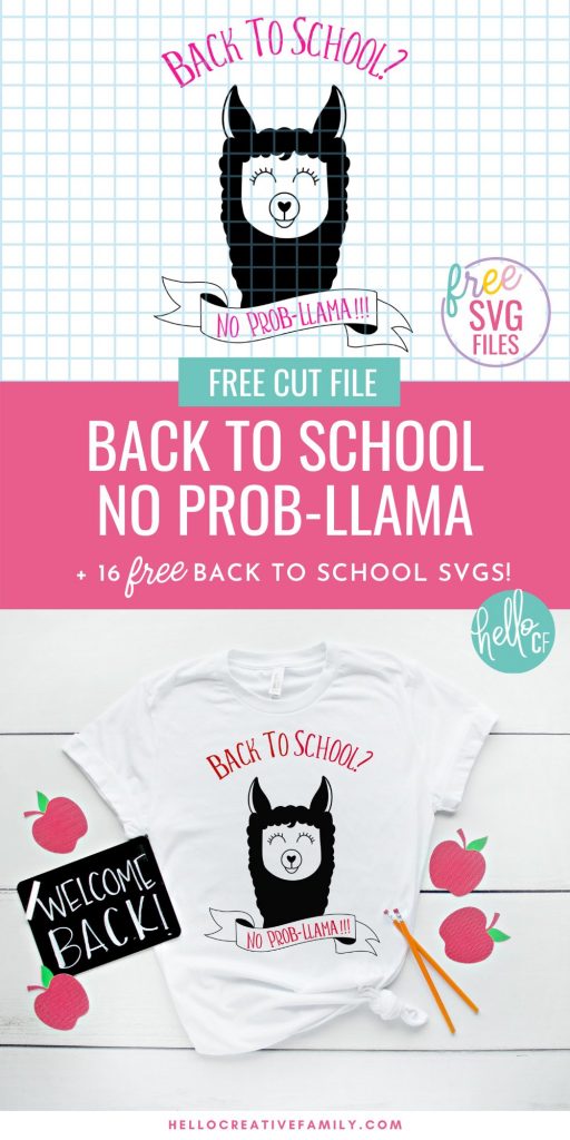 Whether you are looking for a DIY first day of school outfit, or an awesome handmade teacher gift-- we've got you covered!  We're sharing 16 free back to school svgs including our own "Back to school? No Prob-llama" cut file!  So pull out those Cricuts and Silhouettes and craft up an easy project! #Cricut #Silhouette #BackToSchool #Teacher #CutFile #FreeSVG #SVG