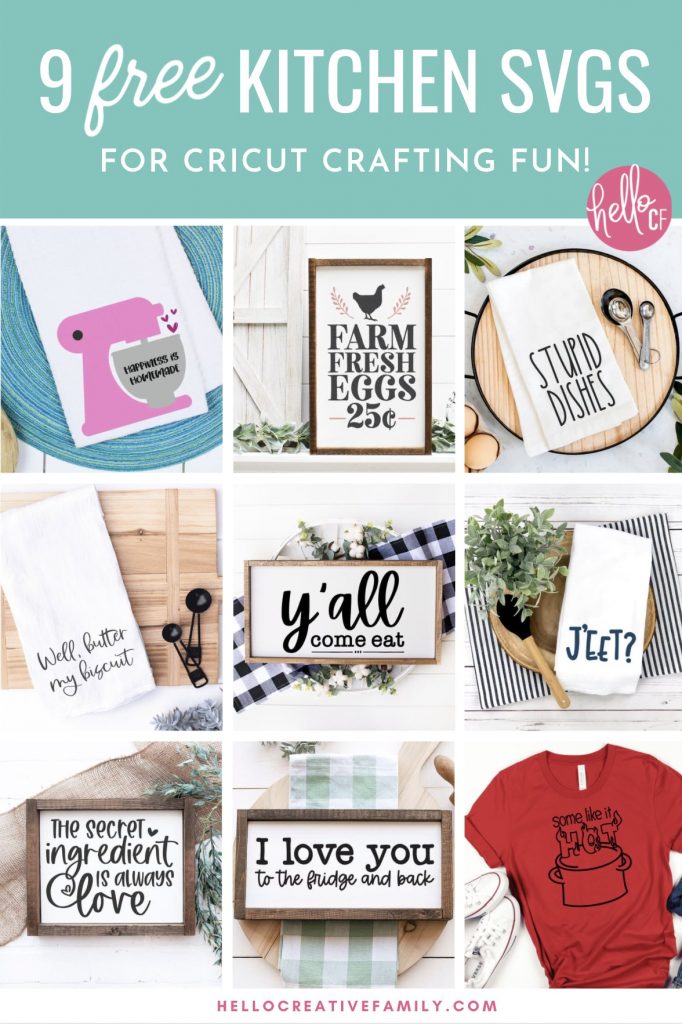 Make handmade gifts for the kitchen including DIY kitchen signs, handmade tea towels and more using our 9 free kitchen cut files! Spread a bit of happiness with our free Happiness Is Homemade SVG File. This kitchen themed cut file is perfect for making handmade gifts including DIY dish towels, mugs, shirts and more using your Cricut or other electronic cutting machine!