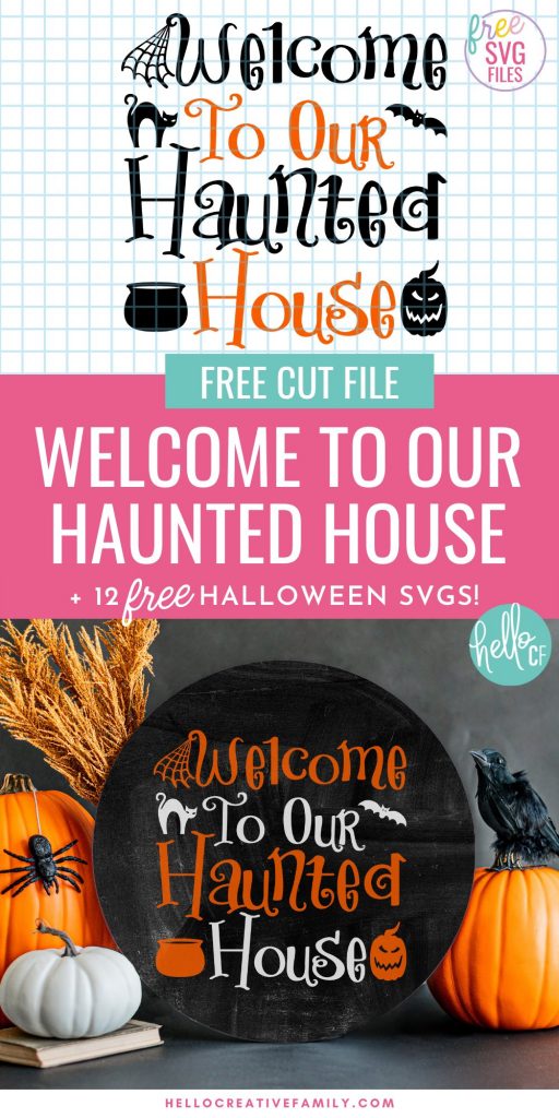 Who's ready for some Halloween Crafting Fun? Download 12 Free Halloween Cut Files including a Haunted House Halloween Welcome Sign SVG! So many fun cut files to help celebrate everyone's favorite spooky season! Make awesome DIY Halloween projects using your Cricut or other electronic cutting machine! 