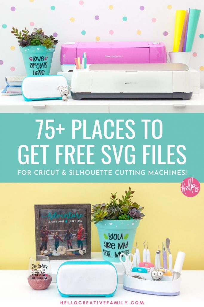 If you love free cut files you are not going to want to miss this post! We're sharing 75+ places to get free SVG files for Cricut and Silhouette cutting machines! If you love making Cricut projects and doing Silhouette crafts you are going to want to check out this ultimate guide for finding free cut files for cutting machines!
