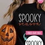 Get ready for spooky season with this minimalist free Halloween SVG file! Make tons of Halloween projects including minimalist sweatshirts with your Cricut or Silhouette machine! Use this cut file for t-shirts, wood signs, paper crafting, planner stickers, Halloween decorations, and so much more!