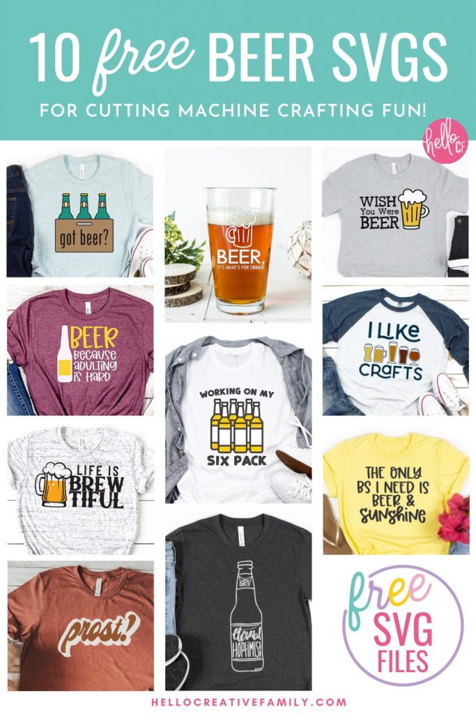 Got Beer? Make DIY gifts for beer lovers with these 10 free beer svgs! Perfect for making handmade beer shirts, mugs, aprons, bar towels and more using your Cricut or other electronic cutting machine!