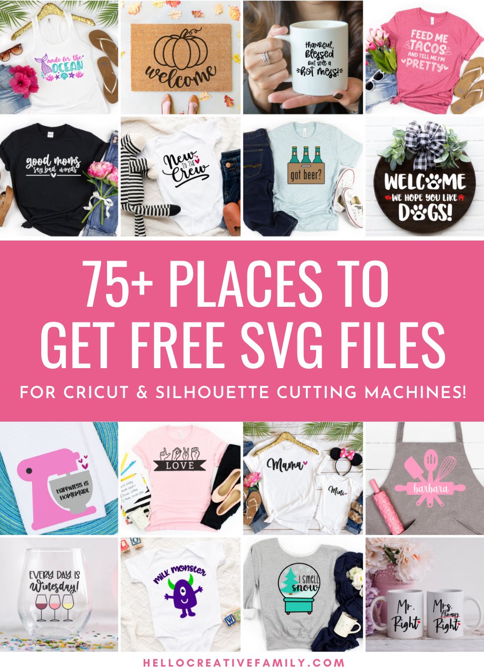 If you love free cut files you are not going to want to miss this post! We're sharing 75+ places to get free SVG files for Cricut and Silhouette cutting machines! If you love making Cricut projects and doing Silhouette crafts you are going to want to check out this ultimate guide for finding free cut files for cutting machines!
