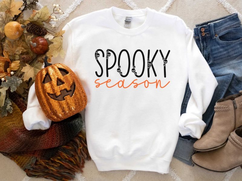 White spooky season sweatshirt with glitter pumpkin
