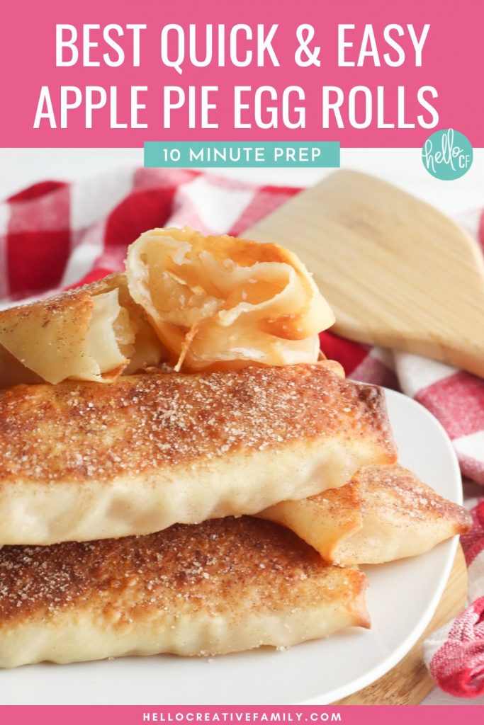 This delicious comfort food tastes just like a slice of apple pie with a hint of cinnamon and nutmeg. These quick and easy apple pie egg rolls are one of the best family friendly recipes and can be enjoyed for breakfast, snack time or dessert!