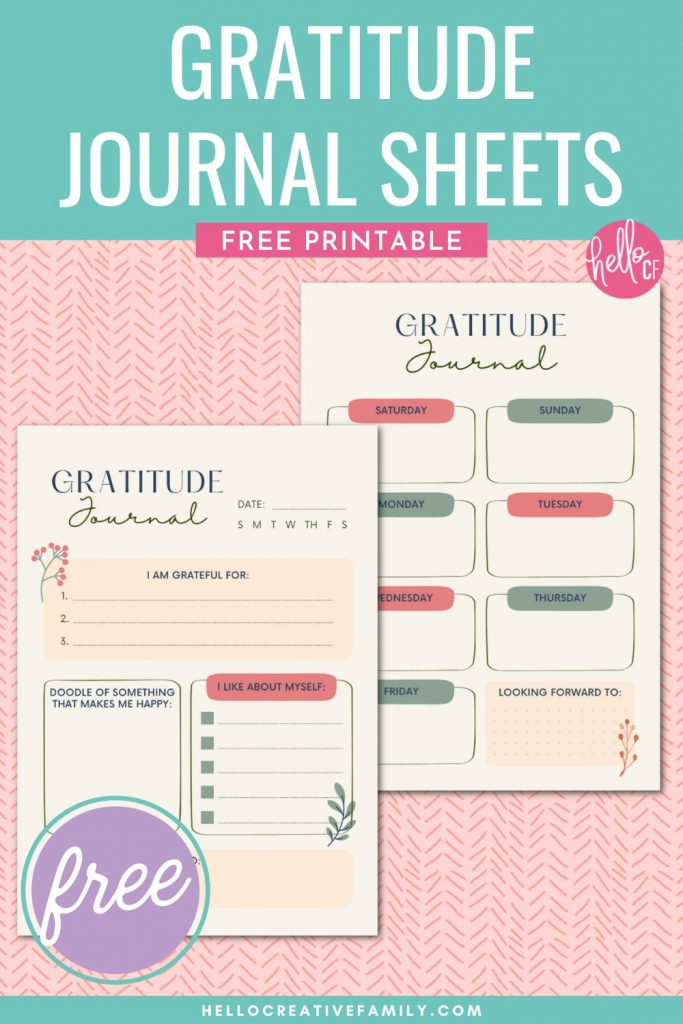 Want to feel happier? Check out this free gratitude journal printable to help you stay focused on what you're thankful for all year long, not just thanksgiving! Includes two options-- a daily gratitude journal with gratitude prompts along with a weekly gratitude journal that will take 5 minutes or less a night to fill out! A wonderful way to encourage positivity in adults and kids alike! Also included are links to 13 free Thanksgiving printables! 