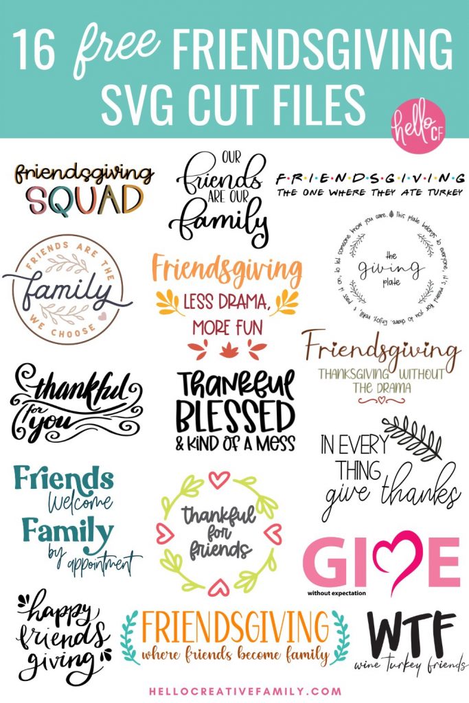Give thanks this year for your fabulous friends with 16 free Friendsgiving SVG files! Make Thanksgiving projects using your Cricut or other electronic cutting machine. These free cut files for Thanksgiving crafts work great for making Cricut stencils for home decor pieces and other Cricut projects.