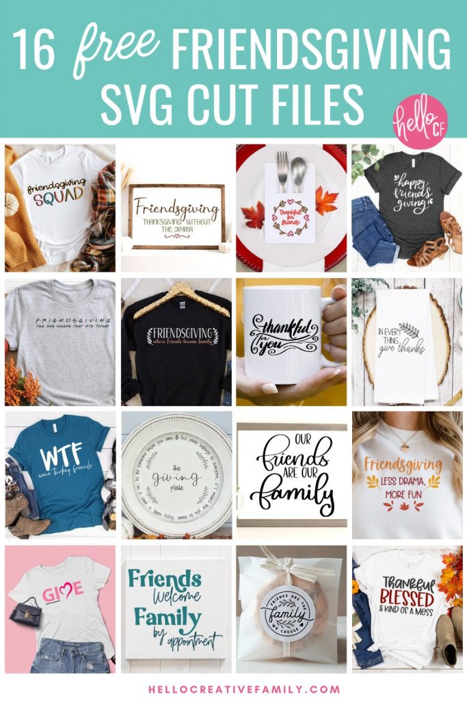 Give thanks this year for your fabulous friends with 16 free Friendsgiving SVG files! Make Thanksgiving projects using your Cricut or other electronic cutting machine. These free cut files for Thanksgiving crafts work great for making Cricut stencils for home decor pieces and other Cricut projects.