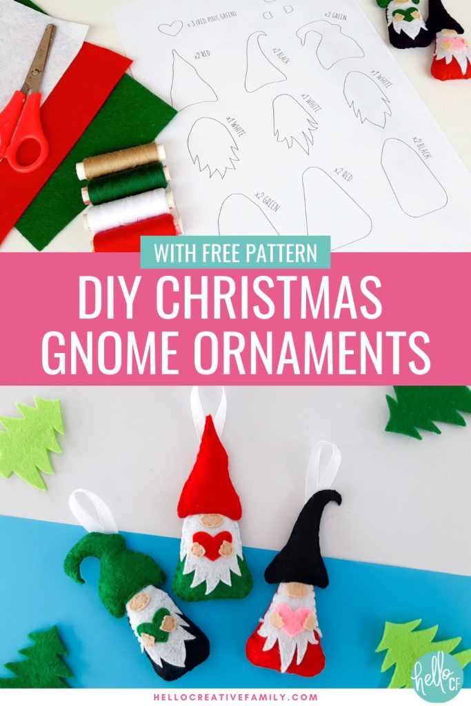 Bring a burst of cheerfulness to your home by making these cute DIY Christmas gnome ornaments. This sweet sewing project is perfect for beginners. Includes a free printable pattern template and step by step photos. Not into sewing? Make this a no-sew Christmas project with a bit of glue!