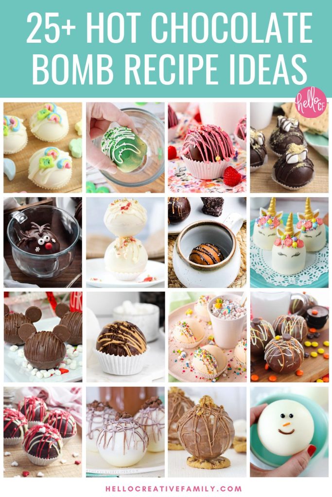 Discover 25 delicious hot chocolate bomb recipe ideas to make everyone's favorite cold weather treat! With your favorite chocolate on the outside, and hidden treats on the inside, hot chocolate bombs make great handmade gifts and DIY stocking stuffers for friends, family, co-workers, teacher gifts, co-worker gifts and more! We're sharing our favorite variations (including some adult only, boozy hot chocolate bomb flavors) for everyone on your gift giving list!