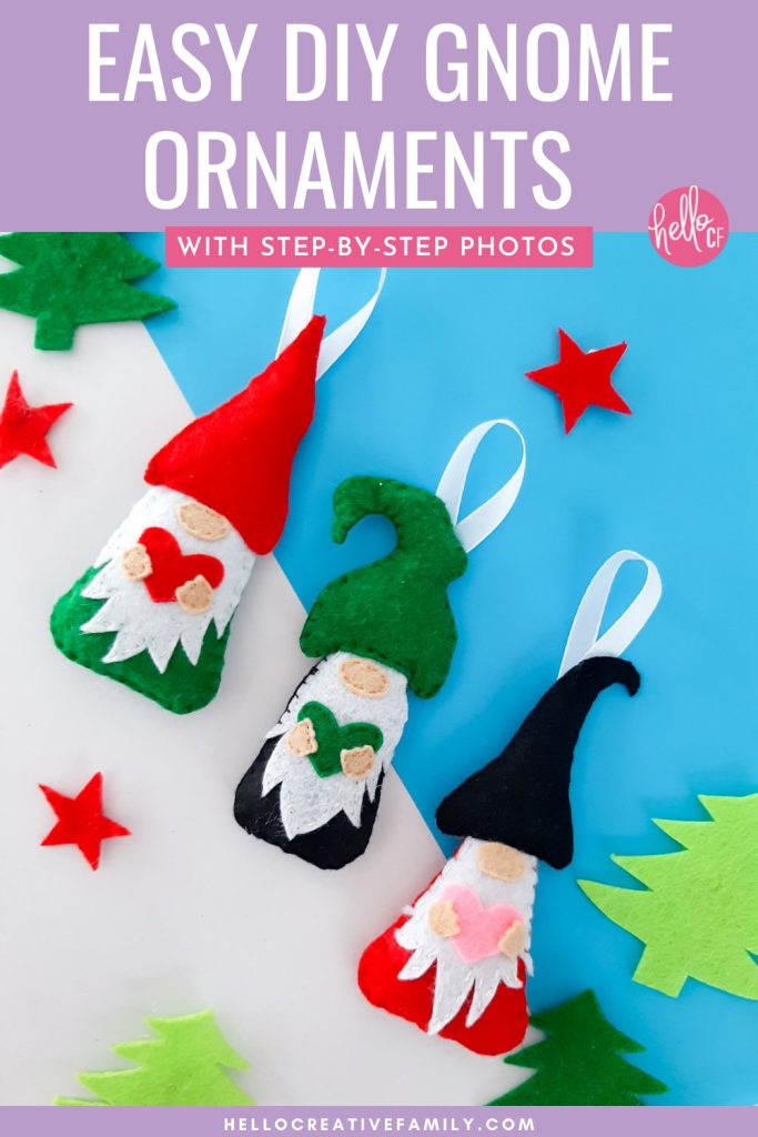 Bring a burst of cheerfulness to your home by making these cute DIY Christmas gnome ornaments. This sweet sewing project is perfect for beginners. Includes a free printable pattern template and step by step photos. Not into sewing? Make this a no-sew Christmas project with a bit of glue!