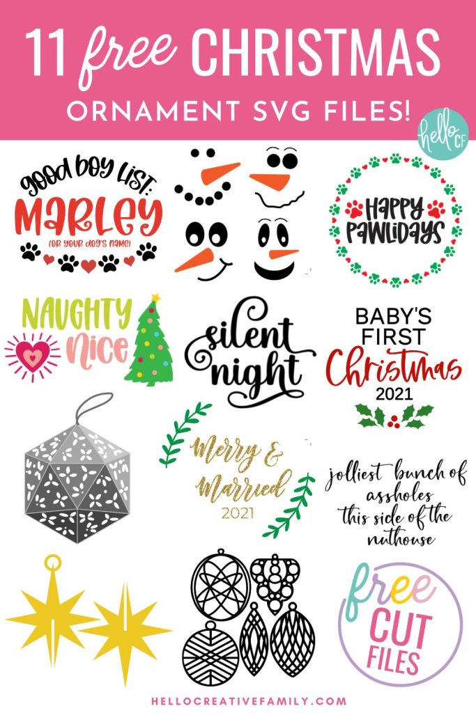 Is your dog on the "good boy" or "naughty boy" list this holiday season? Make an adorable DIY Christmas ornament for your favorite furry best friend using our free Dog SVG using your Cricut or other electronic cutting machine. The perfect handmade gift for pet lovers! Download all 11 Christmas Cut Files to make ornaments for everyone on your holiday crafting list!