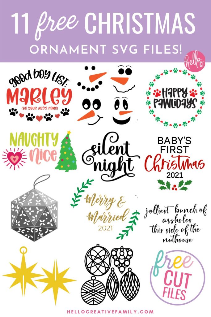 Is your dog on the "good boy" or "naughty boy" list this holiday season? Make an adorable DIY Christmas ornament for your favorite furry best friend using our free Dog SVG using your Cricut or other electronic cutting machine. The perfect handmade gift for pet lovers! Download all 11 Christmas Cut Files to make ornaments for everyone on your holiday crafting list!
