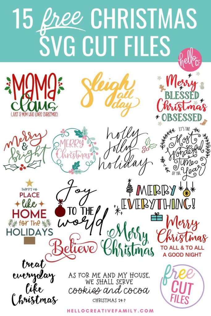 Break out your Cricut or Silhouette cutting machines and get started making all kinds of fun Christmas crafts with 15 Free Christmas Sayings Cut Files including Mama Claus- Just a Mom Who Loves Christmas! Make DIY Christmas shirts, pjs, mugs, ornaments, stickers, pillows, reverse canvas and so much more with this fun and festive Christmas SVG collection!
