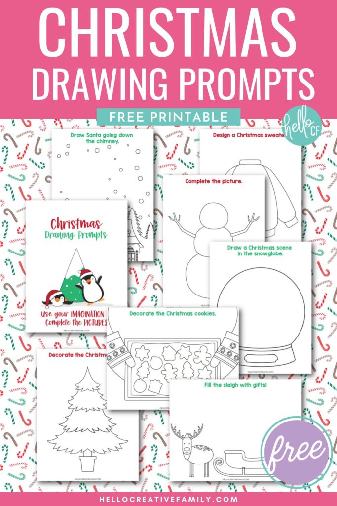 Surprise your little artist with this fun and entertaining holiday printable! We're sharing 7 pages of Christmas drawing ideas! Each page has a Christmas prompt, and the beginning of an illustration to help give a bit of creative inspiration! Use your imagination to finish the holiday scene! Prompts include designing an ugly Christmas sweater, drawing a snow globe scene, filling Santa’s sleigh with gifts and so much more! Fun for kids of all ages including preschool kids, kindergarten and elementary school aged children!