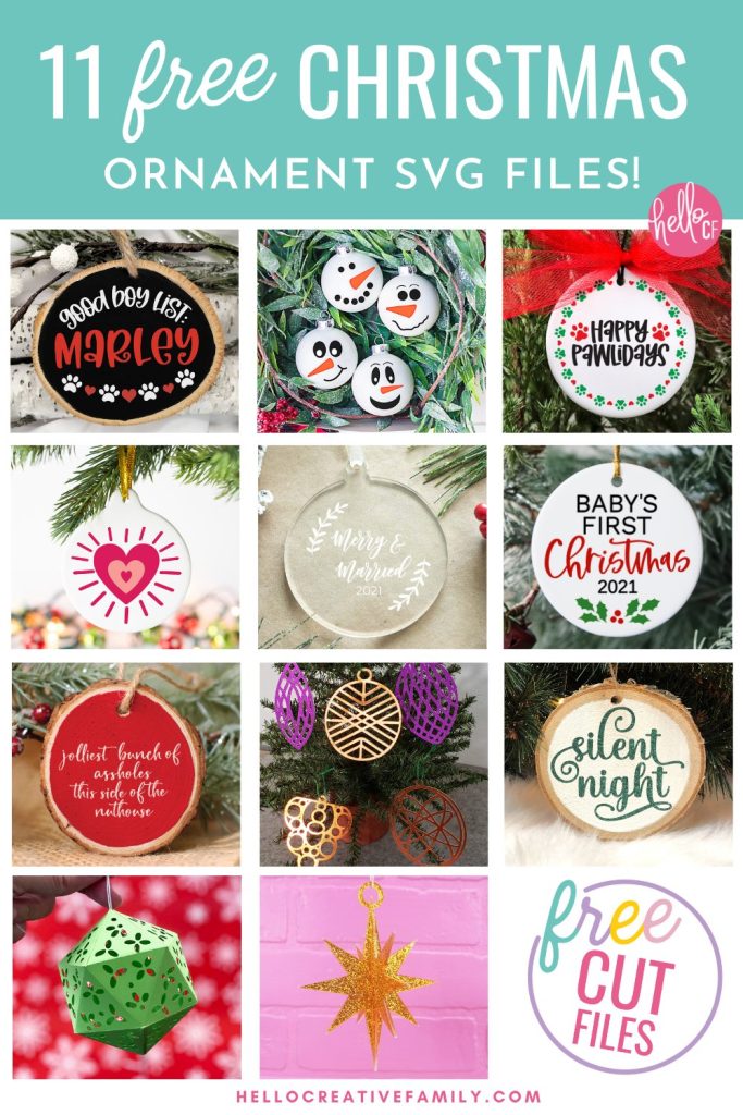 Is your dog on the "good boy" or "naughty boy" list this holiday season? Make an adorable DIY Christmas ornament for your favorite furry best friend using our free Dog SVG using your Cricut or other electronic cutting machine. The perfect handmade gift for pet lovers! Download all 11 Christmas Cut Files to make ornaments for everyone on your holiday crafting list!