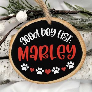Is your dog on the "good boy" or "naughty boy" list this holiday season? Make an adorable DIY Christmas ornament for your favorite furry best friend using our free Dog SVG using your Cricut or other electronic cutting machine. The perfect handmade gift for pet lovers! Download all 11 Christmas Cut Files to make ornaments for everyone on your holiday crafting list!
