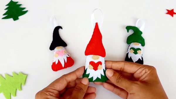 Admire your adorable DIY Gnome Christmas Tree Ornaments.