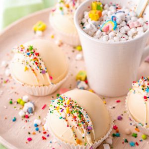 Rainbow White Hot Chocolate Bombs from Easy Budget Recipes
