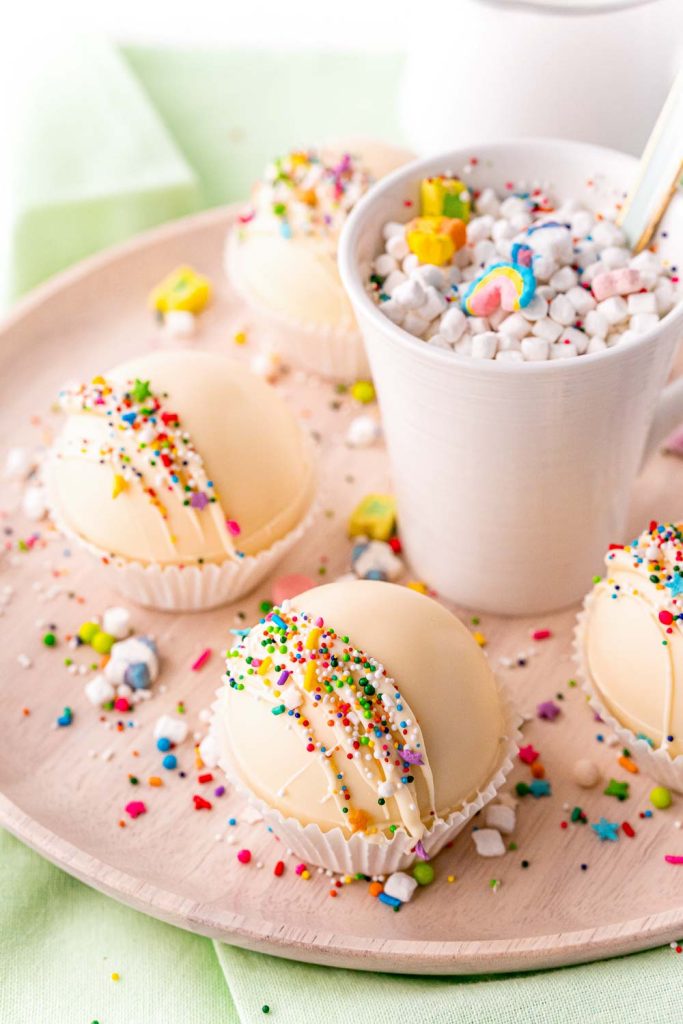 Rainbow White Hot Chocolate Bombs from Easy Budget Recipes