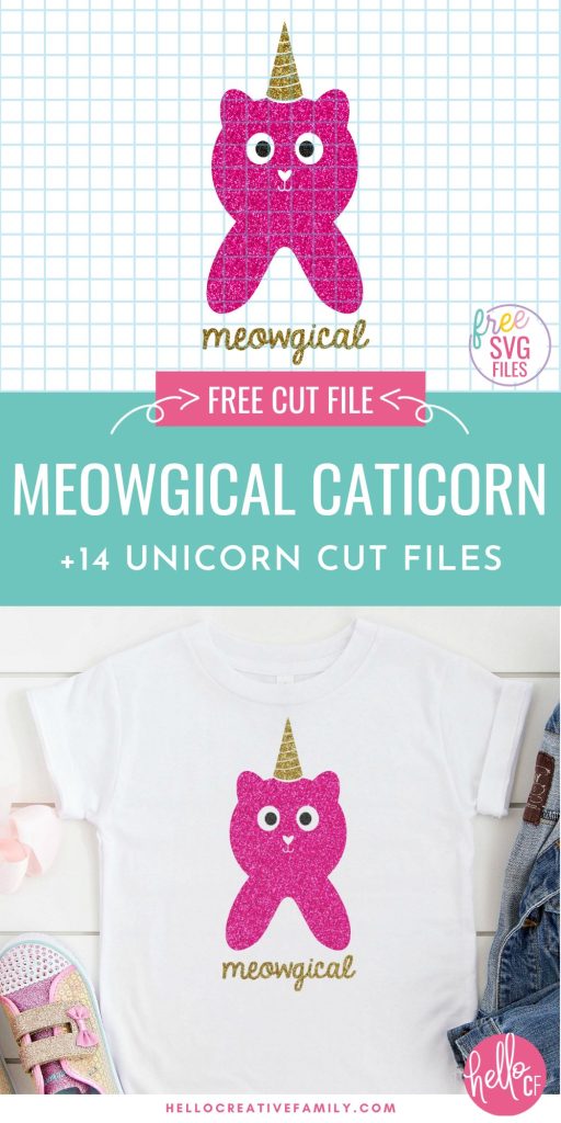 We're sharing 14 Free Unicorn SVG Files including our very own Meowgical Caticorn cut file. So pull out those Cricuts and Silhouettes and craft up an easy project! Perfect for unicorn themed birthday parties, unicorn shirts and unicorn room decor! #Cricut #Silhouette #unicorn #CutFile #FreeSVG #SVG