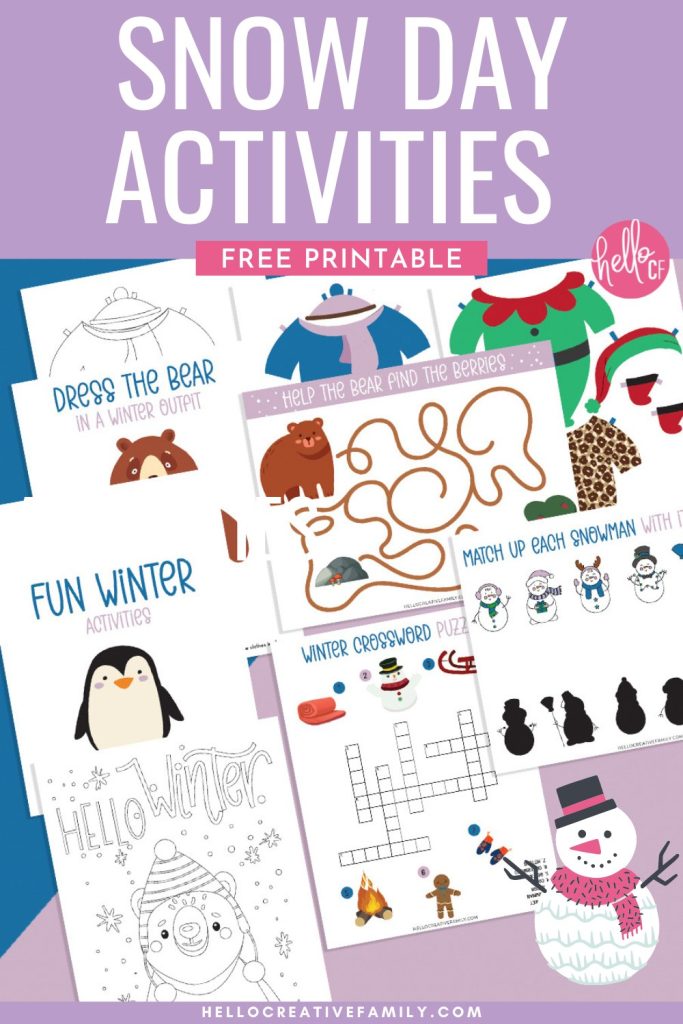 Who's ready for a snow day?!?! Well you are in luck my friend! We are sharing 10 free snow themed printables that make super fun snow day activities! This printable bundle includes a winter coloring sheet, paper dolls, crossword, maze and more! Fun for all ages!