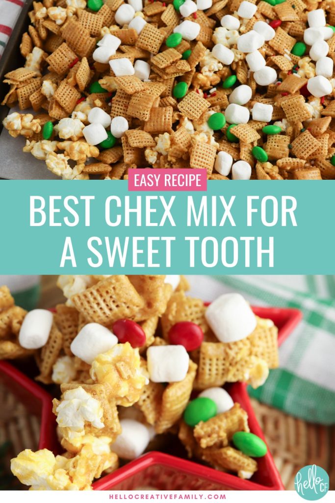 Chex Mix is a classic Christmas snack that is always a hit at holiday parties. This quick and easy Chex Mix recipe is sure to please any sweet tooth on your list. The secret ingredients are caramel and popcorn! Put it in a fun and festive bag or container for a great holiday gift idea for the foodie, or a sweet treat for a Christmas hostess gift!