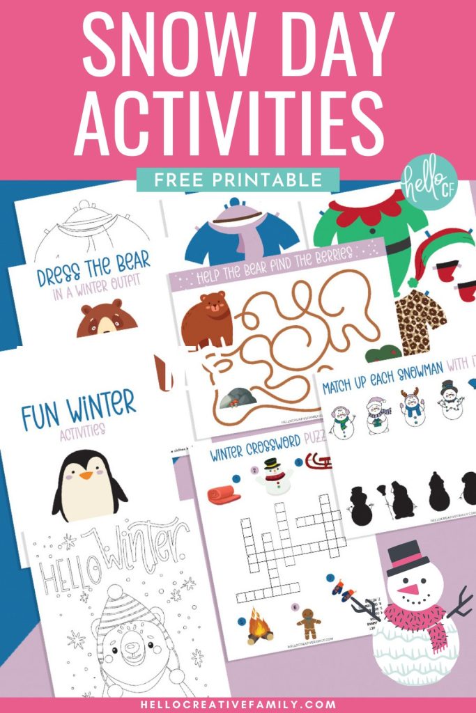 Who's ready for a snow day?!?! Well you are in luck my friend! We are sharing 10 free snow themed printables that make super fun snow day activities! This printable bundle includes a winter coloring sheet, paper dolls, crossword, maze and more! Fun for all ages!