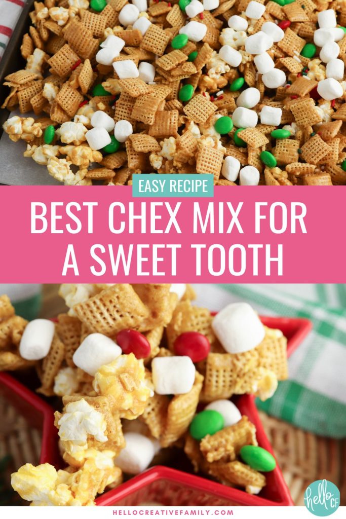 Chex Mix is a classic Christmas snack that is always a hit at holiday parties. This quick and easy Chex Mix recipe is sure to please any sweet tooth on your list. The secret ingredients are caramel and popcorn! Put it in a fun and festive bag or container for a great holiday gift idea for the foodie, or a sweet treat for a Christmas hostess gift!