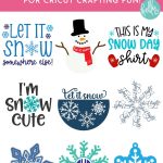 Who is ready for some winter crafting fun? We're sharing 9 free Snow SVG files that you can use to make shirts, mugs, tote bags, snow globe and more using your Cricut or Silhouette cutting machine! Includes snowflakes, snowman, snow day and other adorable snow themed cut files!