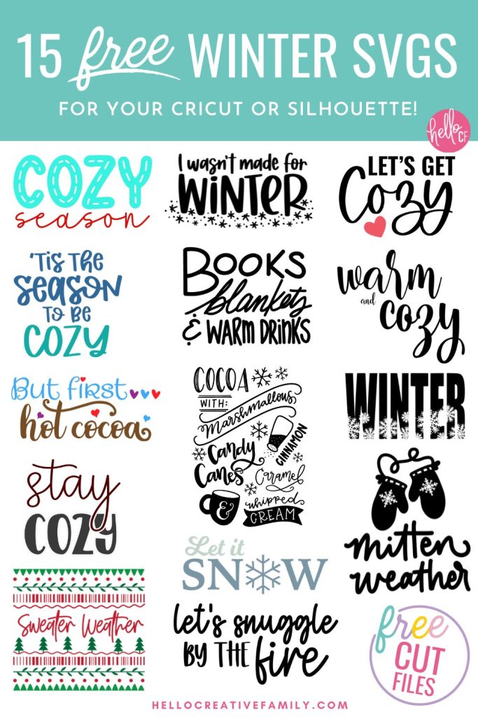 Even though it's cold and dreary, there's always time for crafting! Get 14 free winter SVG files that will have you feeling all comfy and cozy! Perfect for making winter crafts including hoodies, sweatshirts, mugs, DIY winter decor and more with your Cricut or Silhouette cutting machine!