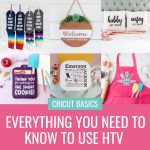 Wondering "What is HTV vinyl"? Learn about heat transfer vinyl and why HTV is great for customizing shirts, onesies, wood signs, tote bags and more with your Cricut Joy, Cricut Explore Air or Cricut Maker! We're giving you all the info you need to know to use HTV like a pro! These tips are great for Silhouette Cameo users too!