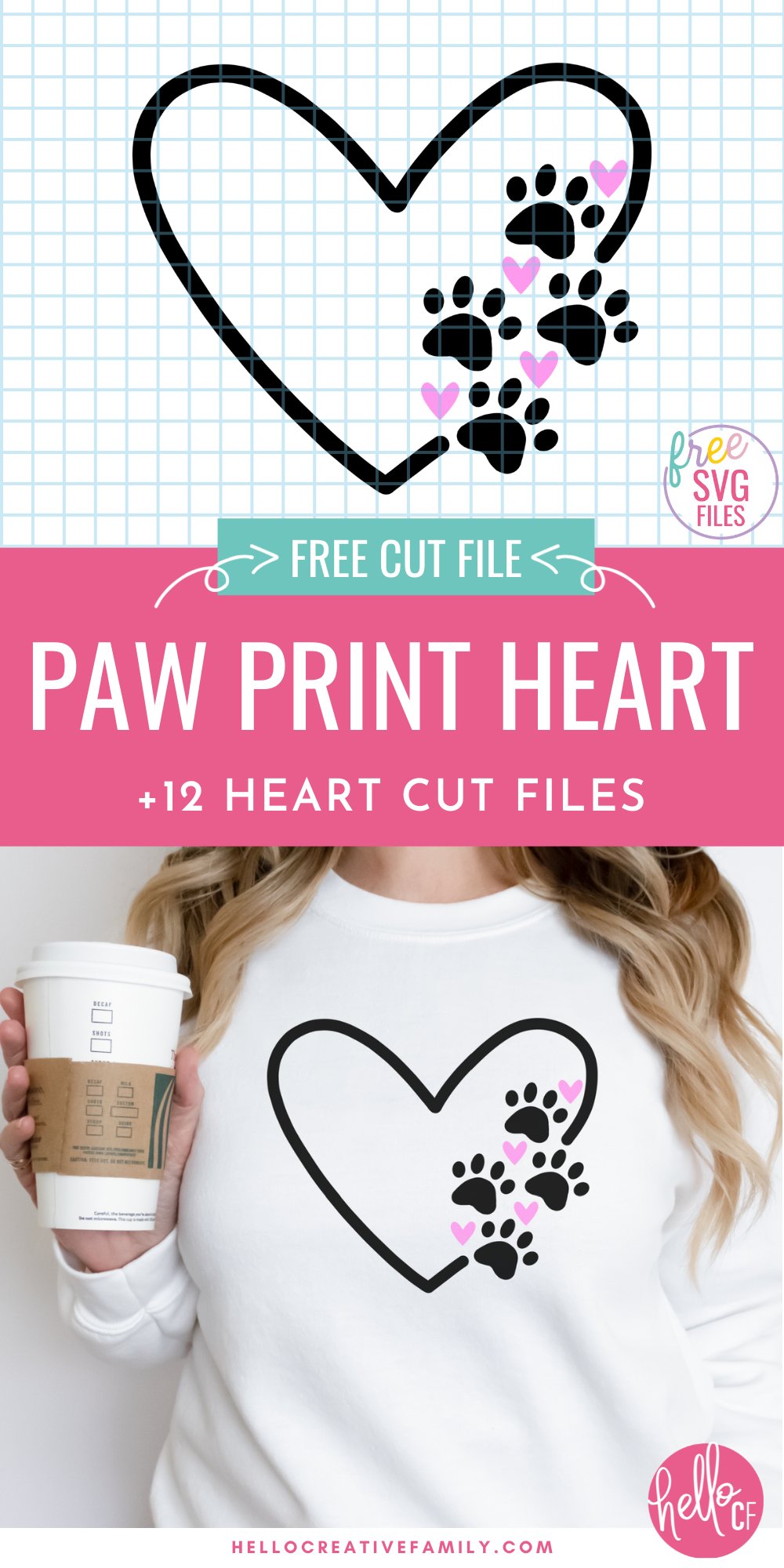 If you love "love" then this cut file collection is for you! We're sharing 12 free heart cut files along with the key to my own heart-- a heart paw print SVG that is so much fun for cat and dog lovers! Use these beautiful cut files to make handmade crafts using your Cricut or Silhouette cutting machines. These free heart svg files are perfect for Valentine's Day Crafting, wedding crafts, anniversaries and more! Make mugs, shirts, throw pillows, tote bags, hoodies and more!