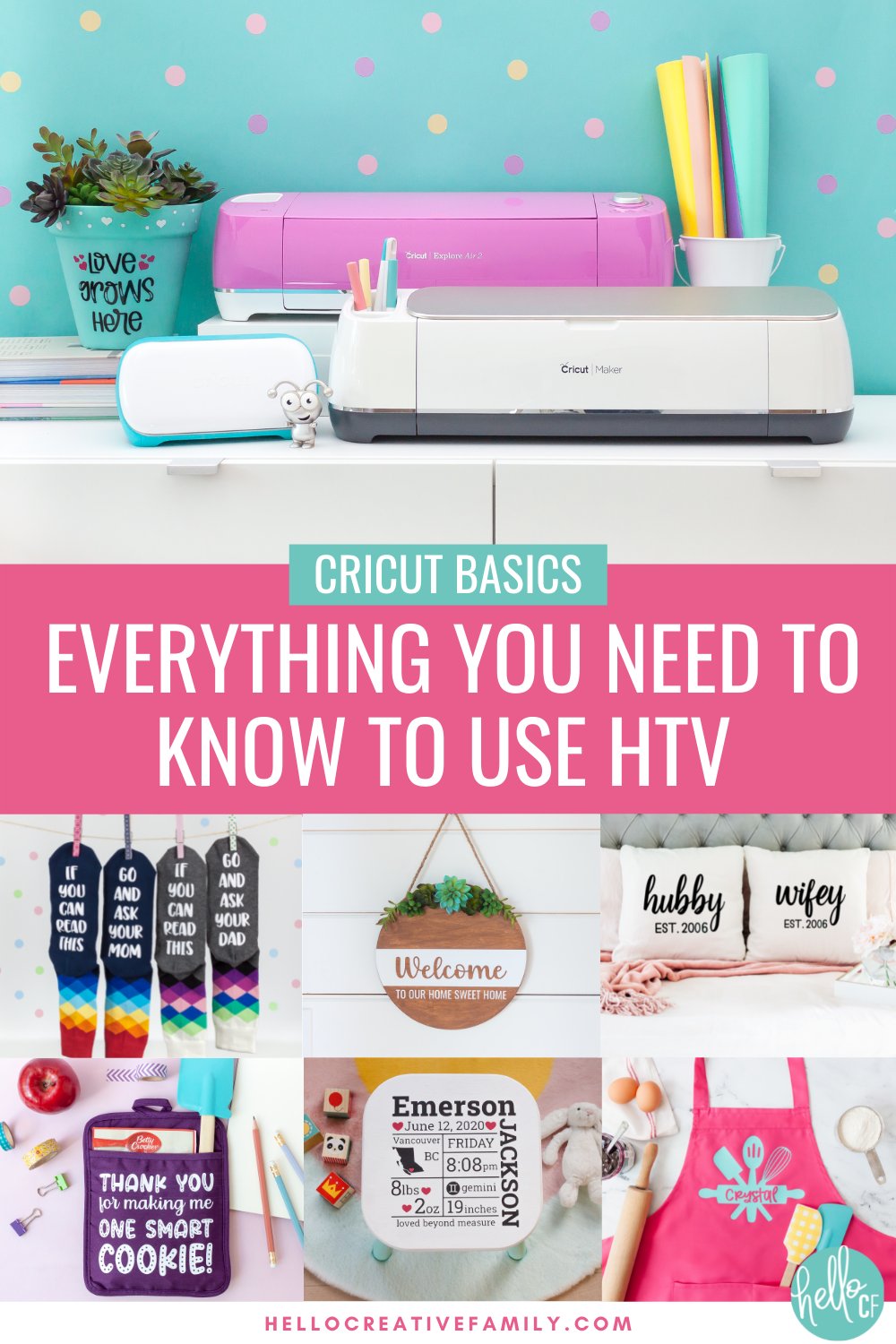 Wondering "What is HTV vinyl"? Learn about heat transfer vinyl and why HTV is great for customizing shirts, onesies, wood signs, tote bags and more with your Cricut Joy, Cricut Explore Air or Cricut Maker! We're giving you all the info you need to know to use HTV like a pro! These tips are great for Silhouette Cameo users too!