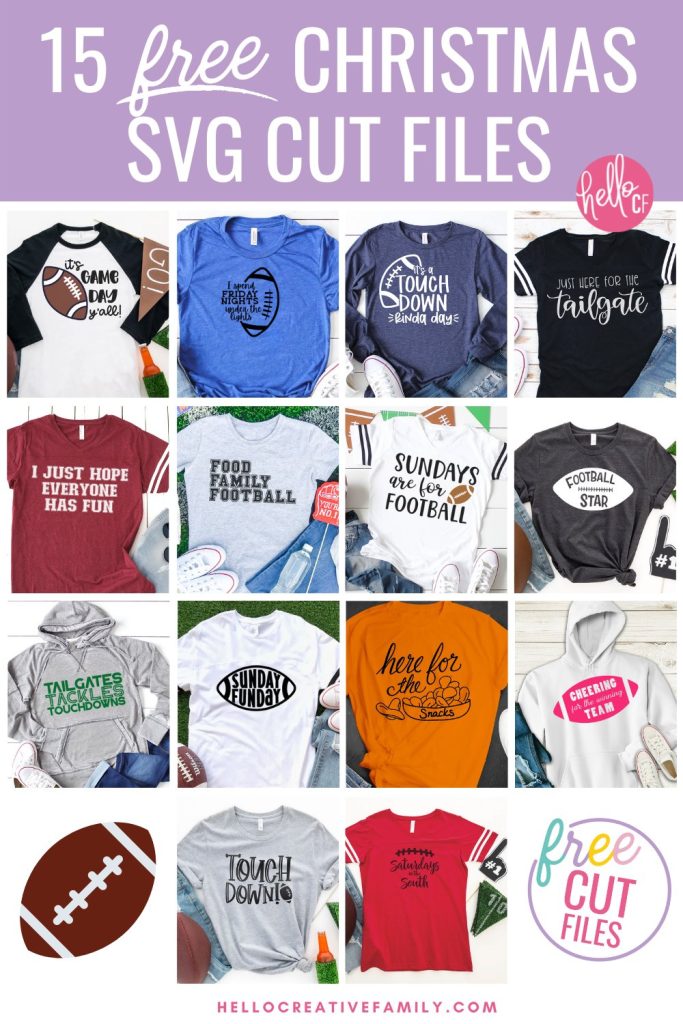 Whether you are into high school football, the NFL, CFL or only tune in for the Super Bowl, you are going to love these 14 free Football SVG Cut Files! Perfect for making shirts for game day using your Cricut or Silhouette! #CricutMaker #CricutMade #CricutCreated #Silhouette #SilhouetteCameo #Football #CutFiles #SVGFiles #FootballCrafts #Superbowl