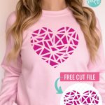 Wear your heart on your sleeve (or chest) all year long with this beautiful geometric heart svg! This free cut file can be used to make shirts, mugs, paper crafts, vinyl decals, cards and so much more with your Cricut or Silhouette cutting machine! Great for Valentine's Day, weddings or every day use!