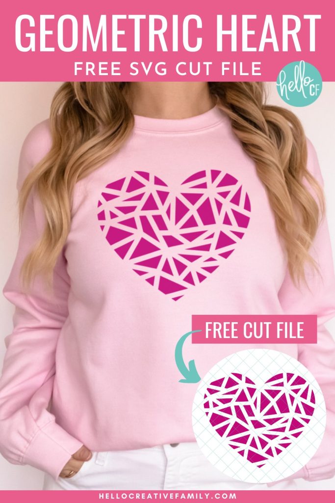 Wear your heart on your sleeve (or chest) all year long with this beautiful geometric heart svg! This free cut file can be used to make shirts, mugs, paper crafts, vinyl decals, cards and so much more with your Cricut or Silhouette cutting machine! Great for Valentine's Day, weddings or every day use!