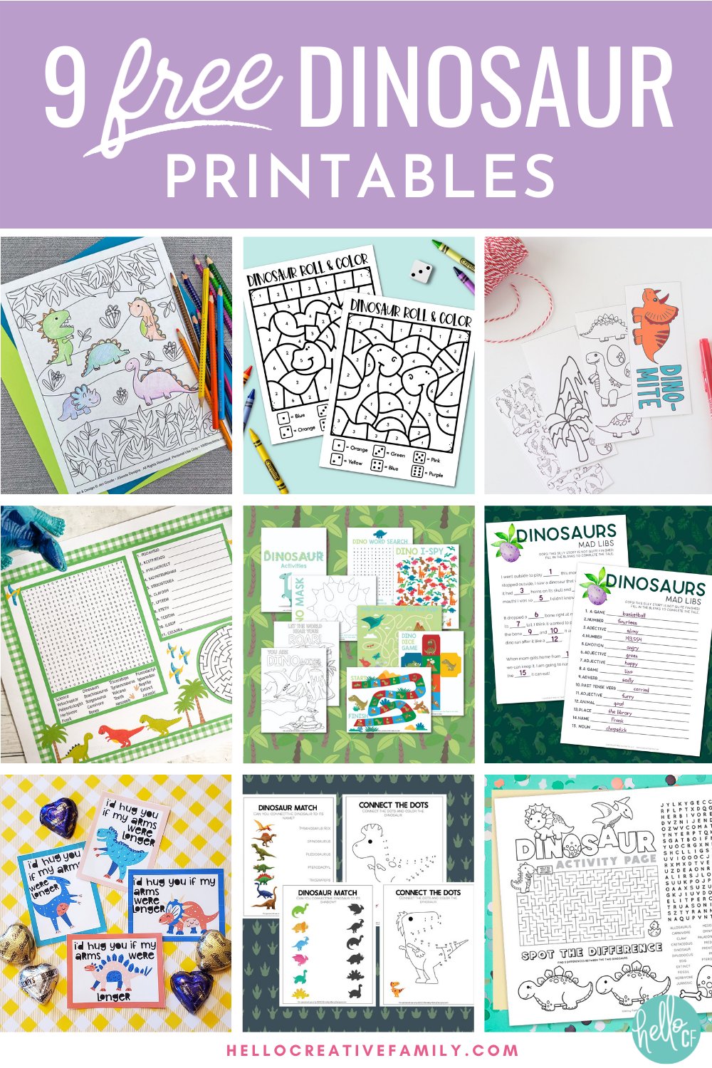 9 Free Dinosaur Printables Including Huge Dinosaur Activities Bundle
