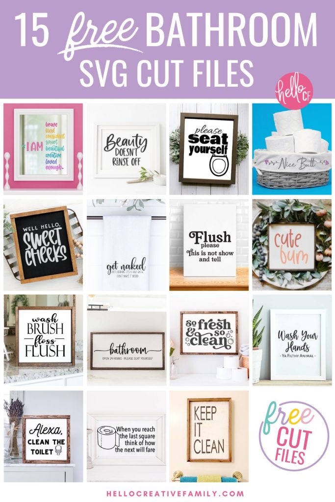 Create DIY bathroom signs, hand towels, decals and more with these 15 free bathroom SVG files! From funny sayings to touching affirmations we've got a ton of great ideas to get you crafting bathroom decor projects with your Cricut or Silhouette cutting machines!