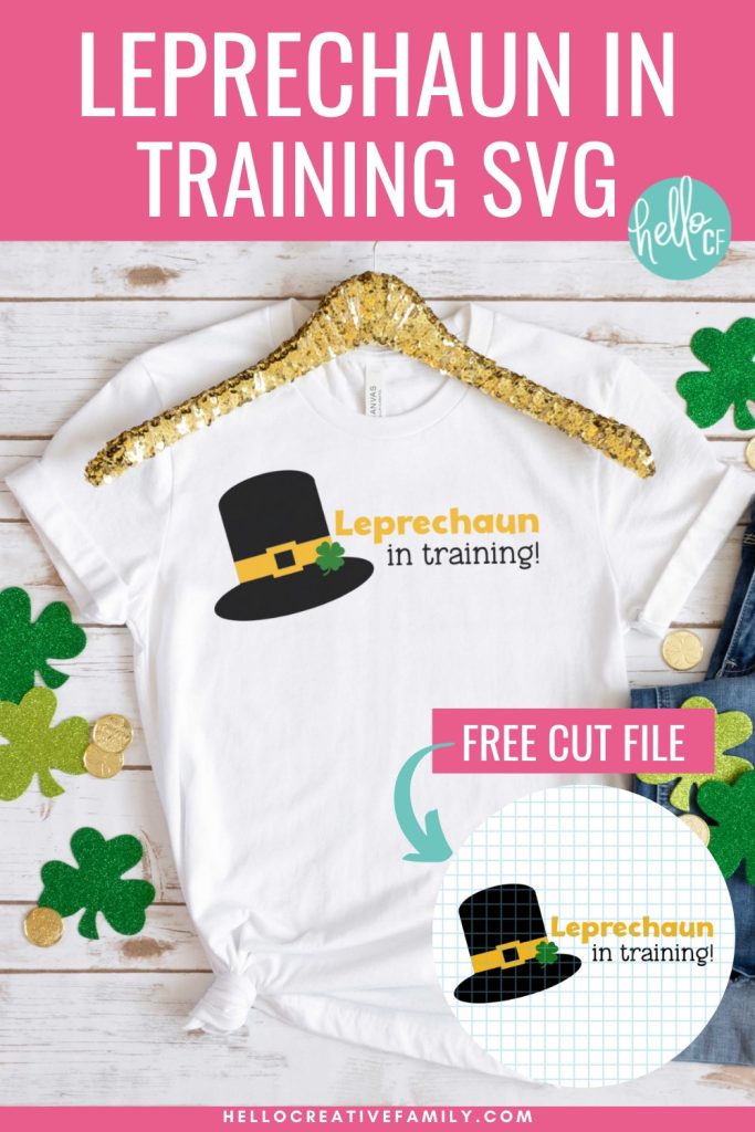 Your little leprechaun will be the cutest kid on the block with this DIY St. Patricks Day shirt! Use this Free Leprechaun in Training SVG to create an adorable green shirt using your Cricut or Silhouette. Included an easy step by step tutorial, instruction photos and free cut file. A great Cricut St. Patty's Day project to make shirts for the whole family