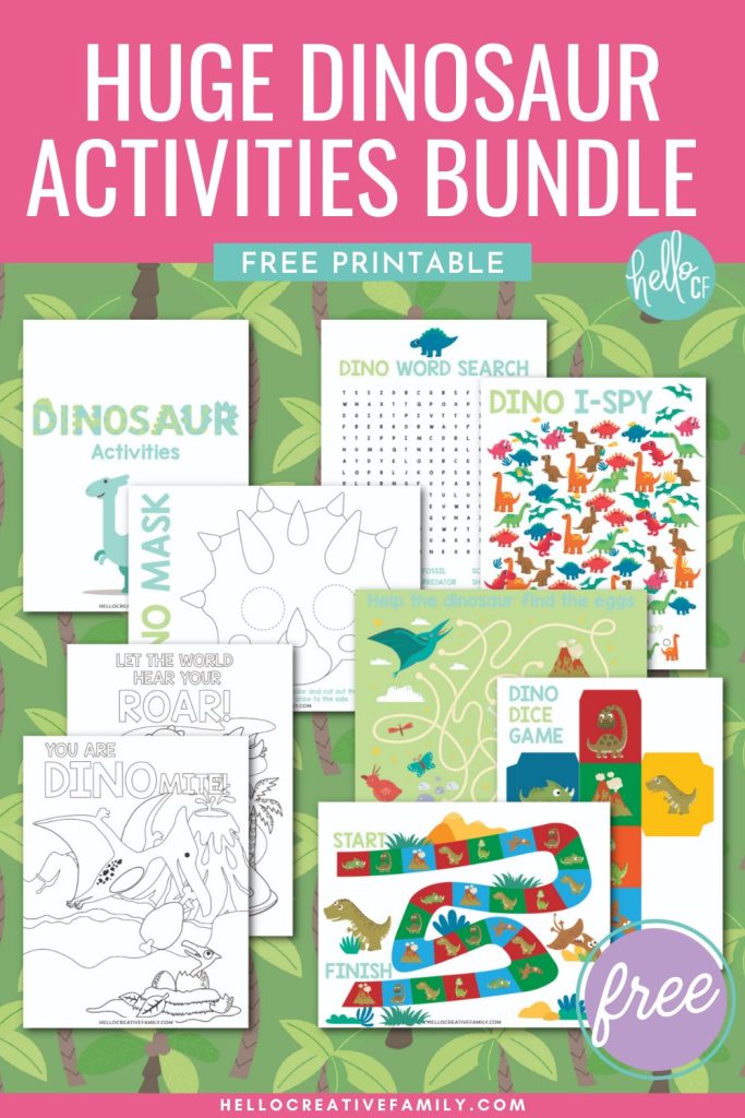 Looking for activities for a dinosaur loving kid? Download nine free dinosaur printables and activities for kids, including a huge dinosaur activities bundle. These dinosaur activities for kids are a fabulous way to keep kids happy, busy, entertained and best of all get their imaginations going. Includes dinosaur coloring sheets, i-spy, crosswords and so much more!