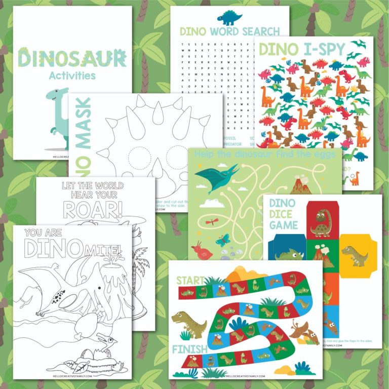 9 Free Dinosaur Printables Including Huge Dinosaur Activities Bundle