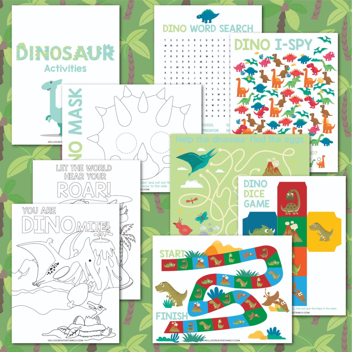 printable digital paper pack Roarsome dinosaurs